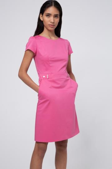 Sukienka HUGO Stretch Cotton Shift Różowe Damskie (Pl95909)